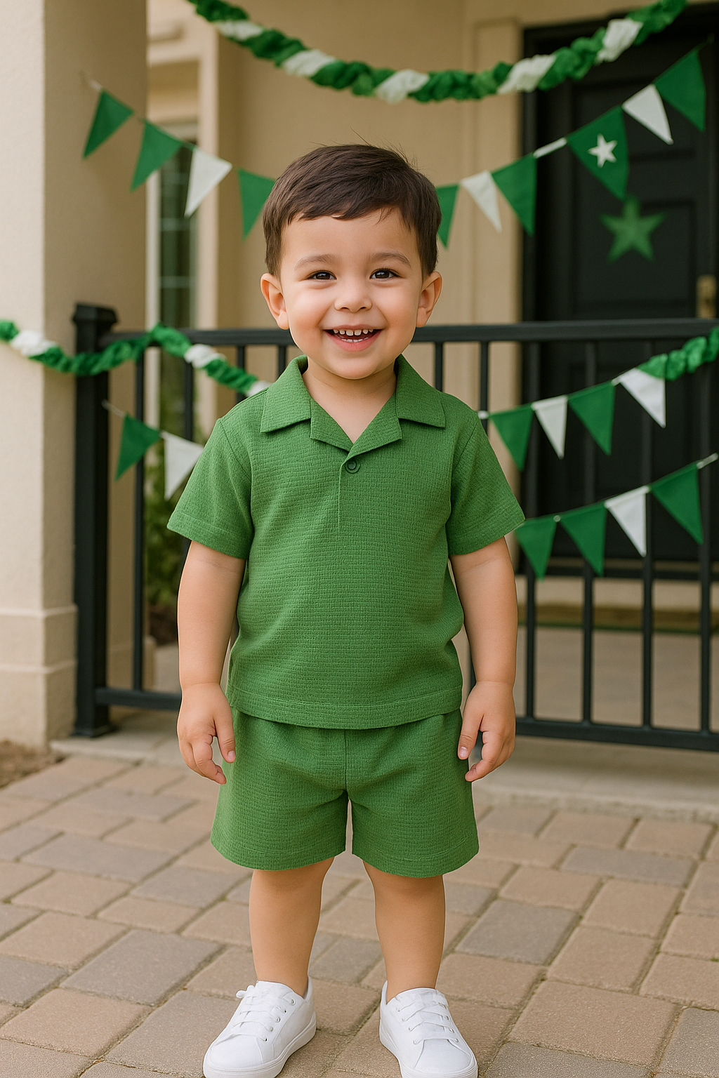 14 August Special Green Popcorn Suit for Boys