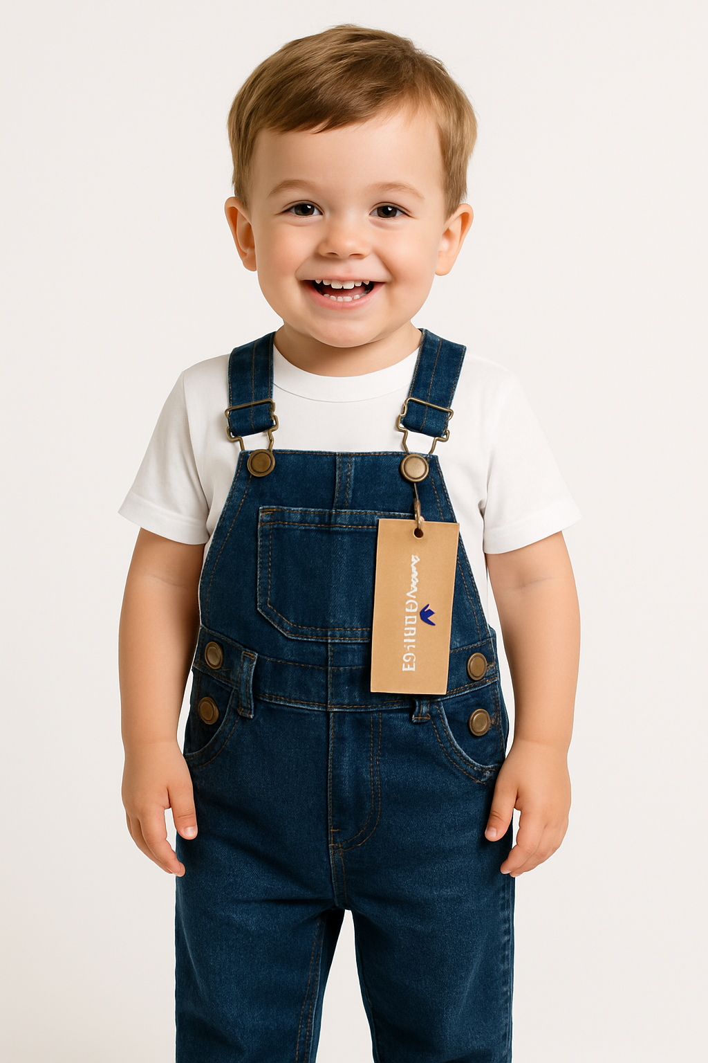 Classic Jeans Dungaree with White T-Shirt – For Boys (Age 1-3)