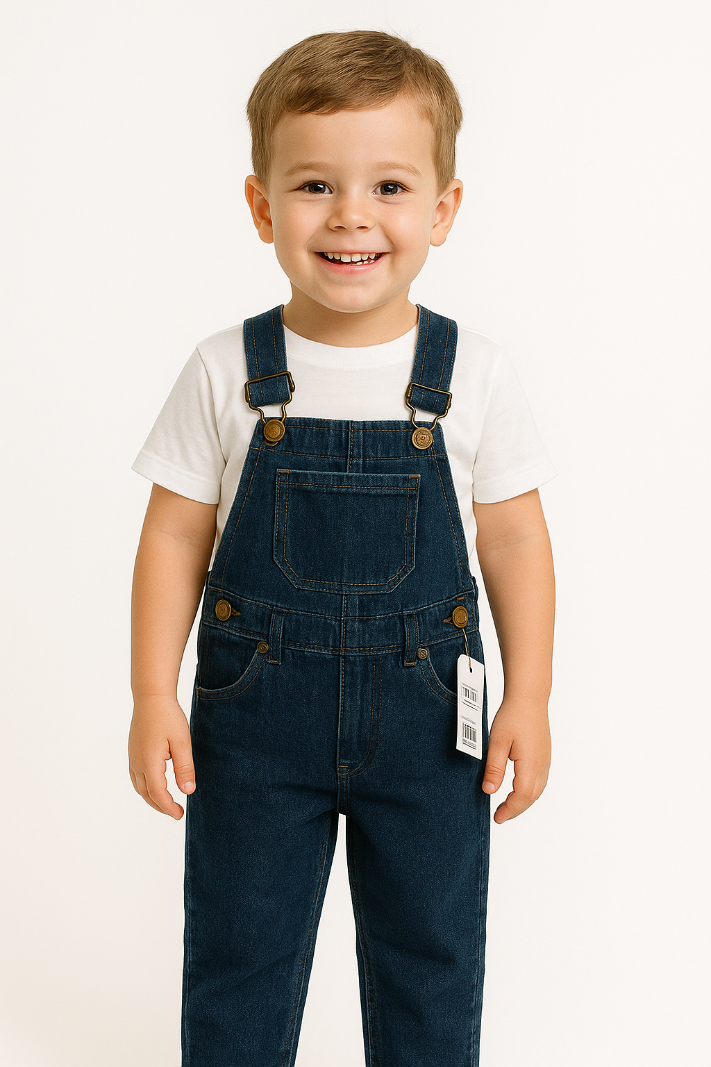 Classic Jeans Dungaree with White T-Shirt – For Boys (Age 1-3)
