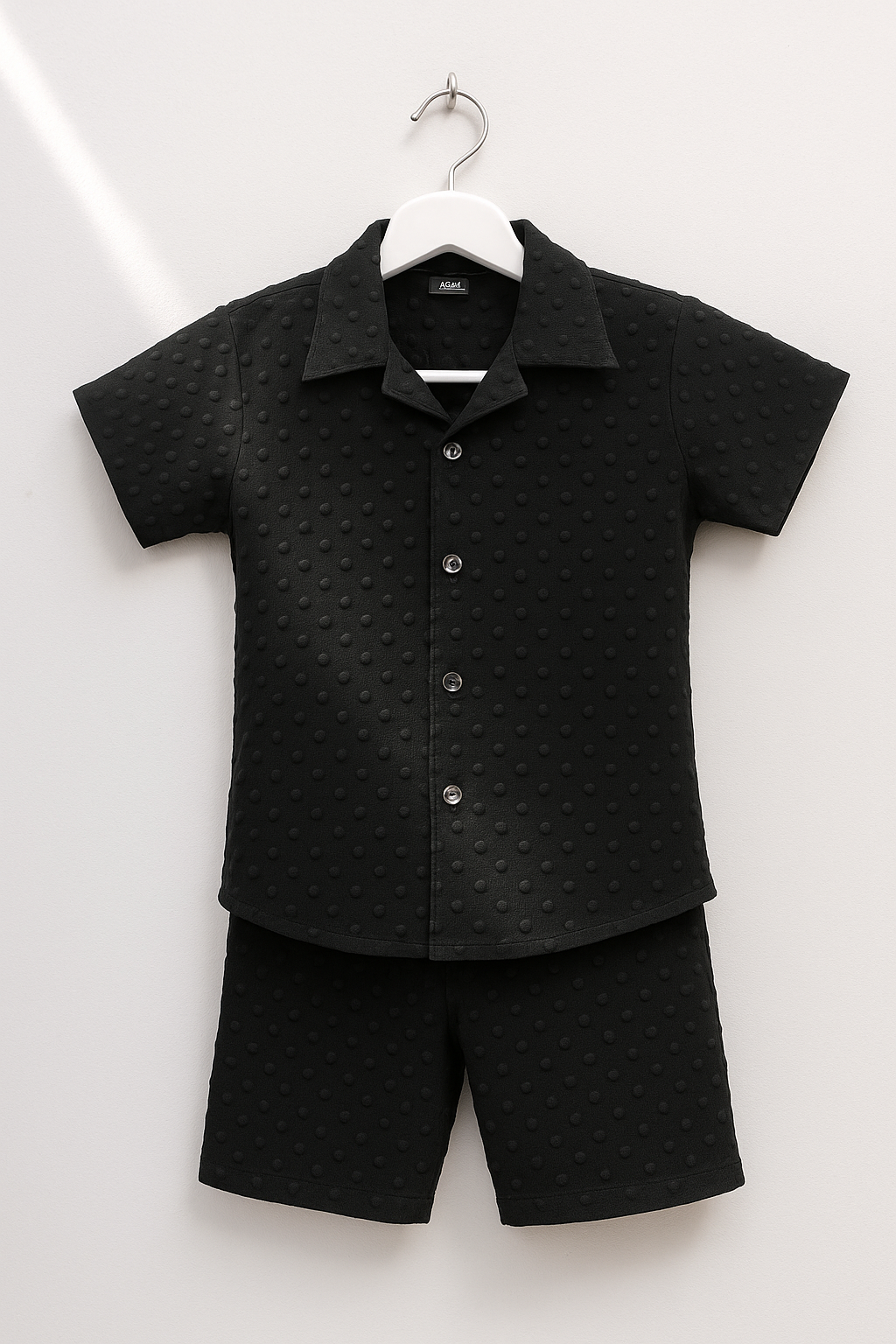 Textured Boys’ Summer Suit – Shirt & Shorts (Yellow / Black) (2-5 Years)